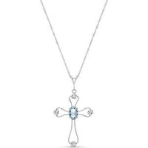 Aquamarine & Diamond Maria Abstract Cross Pendant Necklace in 9ct White Gold