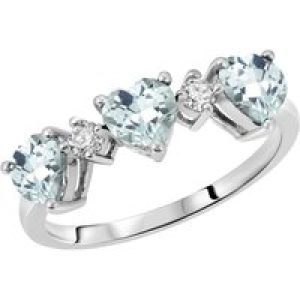 Aquamarine & Diamond Victoria Trio Heart Ring in 18ct White Gold
