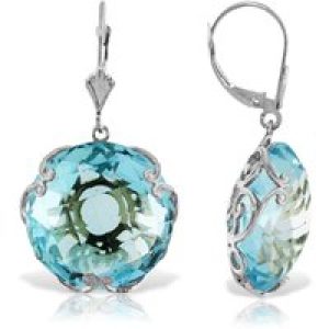 Blue Topaz Maeve Ornate Chequer Drop Earrings in 9ct White Gold