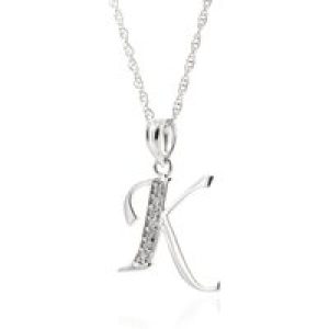 Letter K Diamond Classic Initial Pendant Necklace in 9ct White Gold