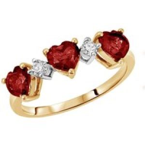 Garnet & Diamond Victoria Trio Heart Ring in 9ct Gold