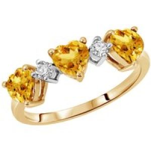 Citrine & Diamond Victoria Trio Heart Ring in 18ct Gold