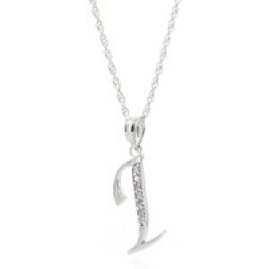 Letter I Diamond Classic Initial Pendant Necklace in 9ct White Gold