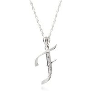 Letter F Diamond Classic Initial Pendant Necklace in 9ct White Gold