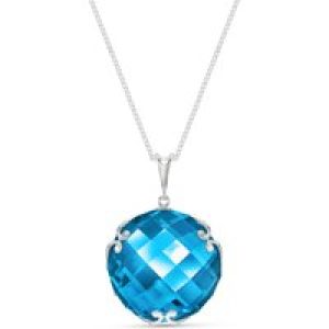 Blue Topaz Beatrix Round Chequer Pendant Necklace in 9ct White Gold