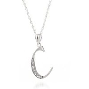 Letter C Diamond Classic Initial Pendant Necklace in 9ct White Gold