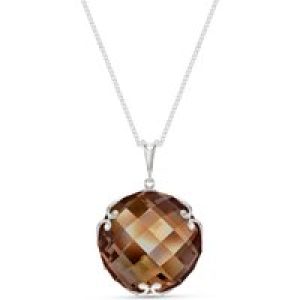 Smoky Quartz Beatrix Round Chequer Pendant Necklace in 9ct White Gold