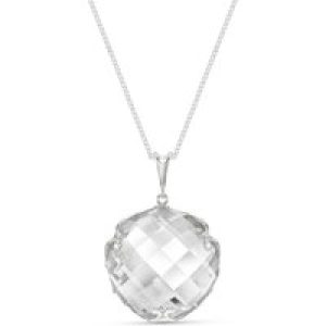 White Topaz Beatrix Round Chequer Pendant Necklace in 9ct White Gold