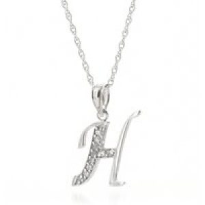 Letter H Diamond Classic Initial Pendant Necklace in 9ct White Gold