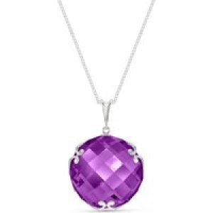 Amethyst Beatrix Round Chequer Pendant Necklace in 9ct White Gold