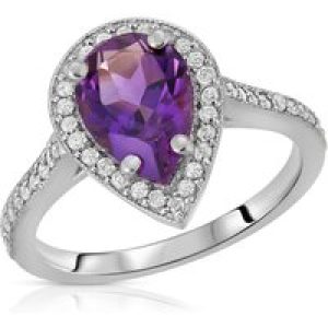 Amethyst & Diamond Cerise Embellished Halo Ring in 18ct White Gold