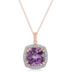 Amethyst & Diamond Imogen Statement Halo Pendant Necklace in 9ct Rose Gold