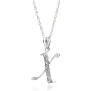 Letter X Diamond Classic Initial Pendant Necklace in 9ct White Gold