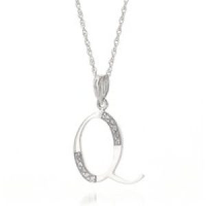 Letter Q Diamond Classic Initial Pendant Necklace in 9ct White Gold