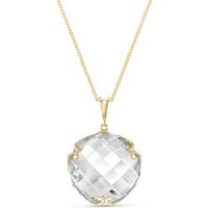 White Topaz Beatrix Round Chequer Pendant Necklace in 9ct Gold