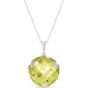 Lemon Quartz Beatrix Round Chequer Pendant Necklace in 9ct White Gold