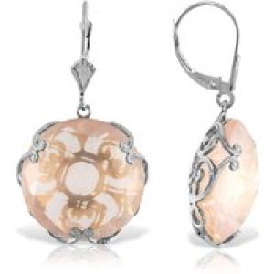 Rose Quartz Maeve Ornate Chequer Drop Earrings in 9ct White Gold