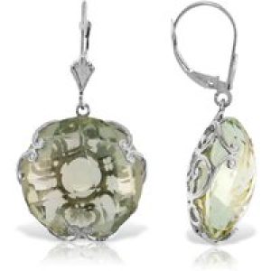 Green Amethyst Maeve Ornate Chequer Drop Earrings in 9ct White Gold