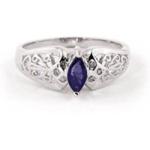 Sapphire Angelica Filigree Art Deco Ring in 18ct White Gold