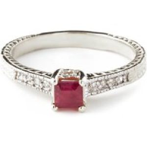 Ruby & Diamond Luciana Embellished Antique Engagement Ring in 18ct White Gold