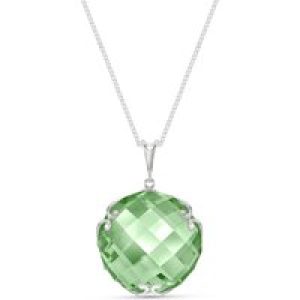 Green Amethyst Beatrix Round Chequer Pendant Necklace in 9ct White Gold