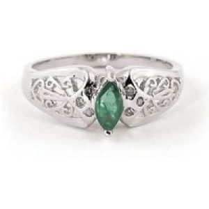Emerald Angelica Filigree Art Deco Ring in 18ct White Gold