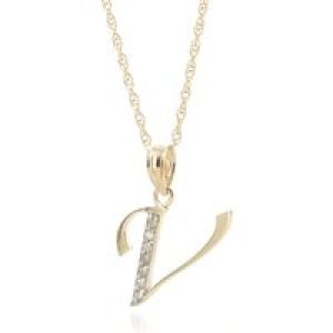 Letter V Diamond Classic Initial Pendant Necklace in 9ct Gold