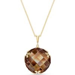 Smoky Quartz Beatrix Round Chequer Pendant Necklace in 9ct Gold