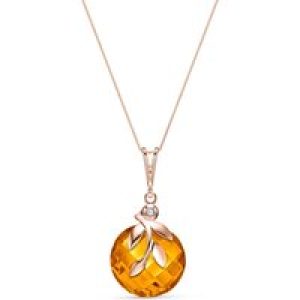 Citrine & Diamond Beatrix Round Leaf Drop Pendant Necklace in 9ct Rose Gold