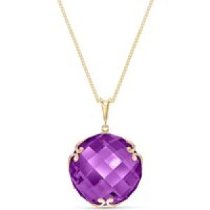 Amethyst Beatrix Round Chequer Pendant Necklace in 9ct Gold