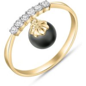Black Pearl & Diamond Genova Embellished Droplet Ring in 9ct Gold