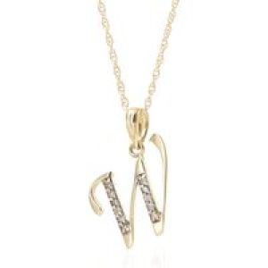 Letter W Diamond Classic Initial Pendant Necklace in 9ct Gold