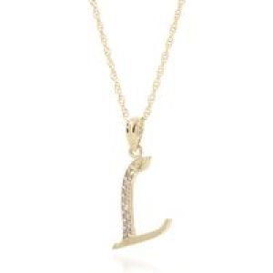 Letter L Diamond Classic Initial Pendant Necklace in 9ct Gold