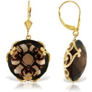 Smoky Quartz Maeve Ornate Chequer Drop Earrings in 9ct Gold