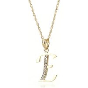 Letter E Diamond Classic Initial Pendant Necklace in 9ct Gold