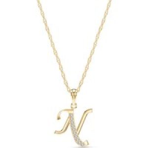 Letter N Diamond Classic Initial Pendant Necklace in 9ct Gold