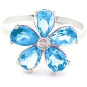 Blue Topaz & Diamond Annabella Blooming Flower Ring in 18ct White Gold