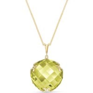 Lemon Quartz Beatrix Round Chequer Pendant Necklace in 9ct Gold