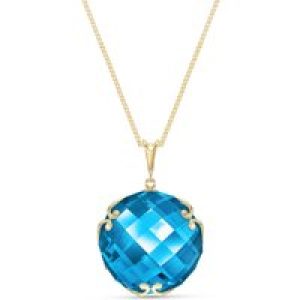 Blue Topaz Beatrix Round Chequer Pendant Necklace in 9ct Gold