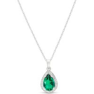 Emerald & Diamond Cerise Halo Pendant Necklace in 9ct White Gold