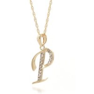 Letter P Diamond Classic Initial Pendant Necklace in 9ct Gold