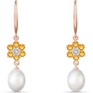 Citrine, Pearl & Diamond Clara Daisy Drop Earrings in 9ct Rose Gold