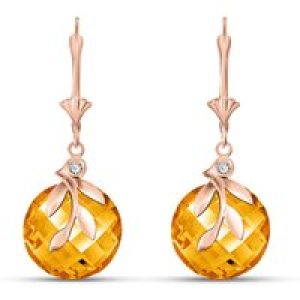 Citrine & Diamond Beatrix Round Leaf Drop Earrings in 9ct Rose Gold