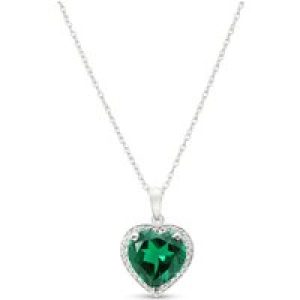Emerald & Diamond Melody Signature Halo Pendant Necklace in 9ct White Gold
