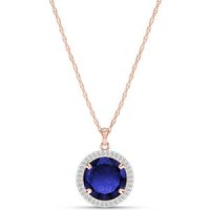 Sapphire & Diamond Octavia Halo Pendant Necklace in 9ct Rose Gold