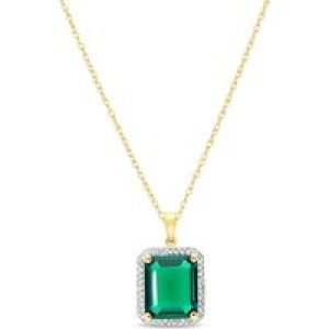 Emerald & Diamond Lilibet Signature Halo Pendant Necklace in 9ct Gold