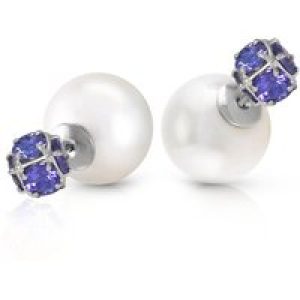 Pearl & Tanzanite Leah Detailed Stud Earrings in 9ct White Gold