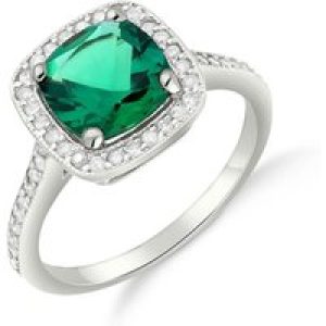 Emerald & Diamond Lilla Statement Halo Ring in 18ct White Gold