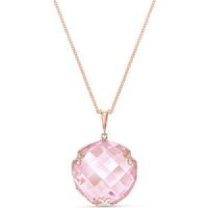 Rose Quartz Beatrix Round Chequer Pendant Necklace in 9ct Rose Gold