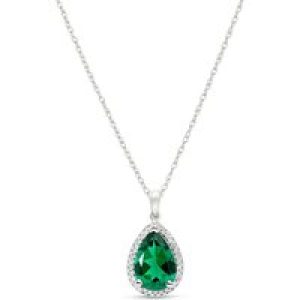 Emerald & Diamond Cerise Prominent Halo Pendant Necklace in 9ct White Gold